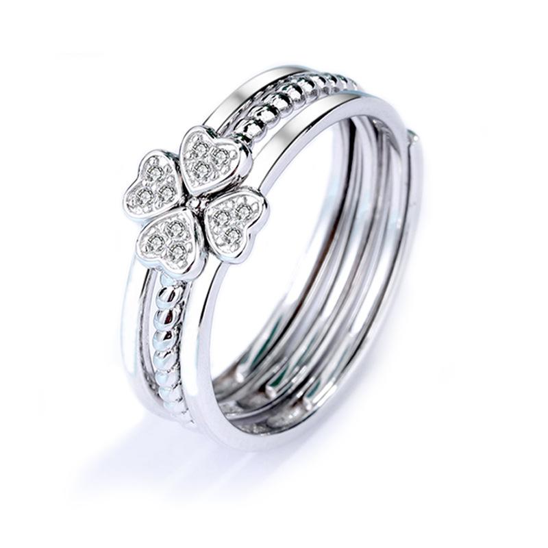 S925 Sterling Silver Four-leaf Clover Three-in-One Adjustable Simple for Women Ring-632 leaf ring(45%)