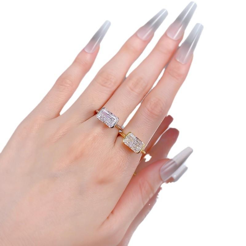 NO.012 S925 Sterling Silver Ice Flower cut rectangular ring 7*11mm 8A cubic zirconia ring fashion jewelry accessory woman girl promise ring Springtok