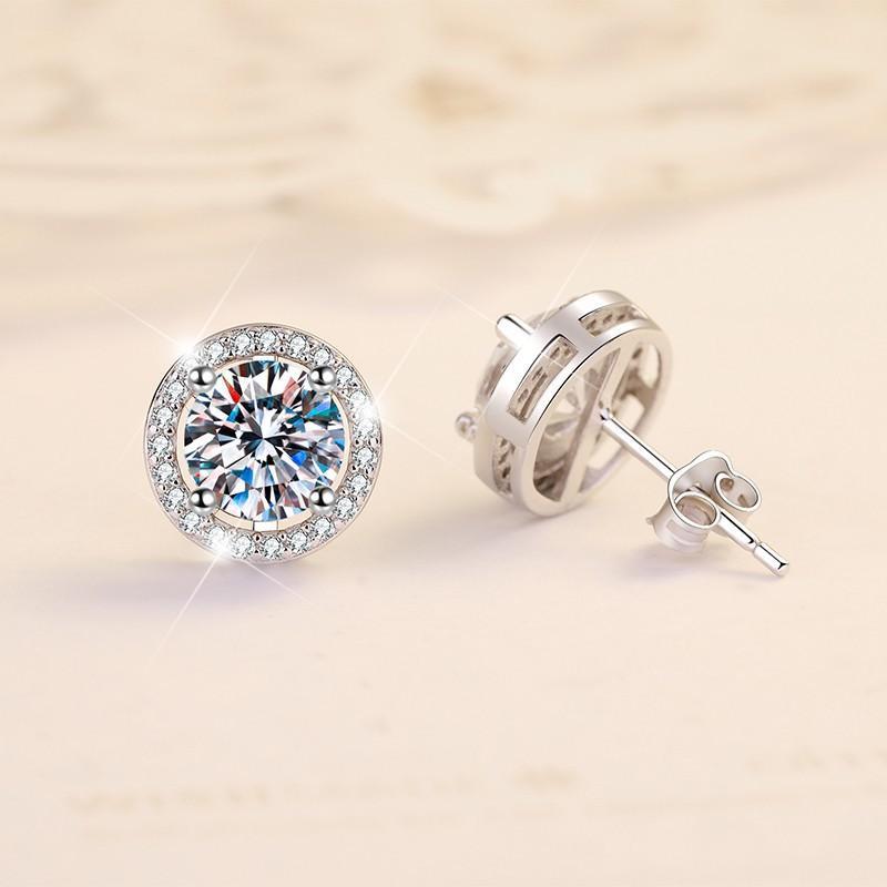 NO.161 S925 Sterling Silver High Grade Certified Synthetic Moissanite Stud Earrings /Round Wrap Style/D Color E Cut VVS1 Clarity/ valentine gift elegant minimalist new style ear stud Springtok