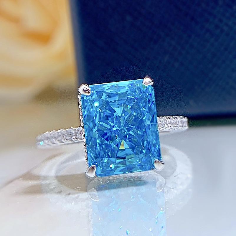 NO.022 S925 Sterling Silver Ice Flower Cut Square Ring 8*10mm 8A Cubic Zirconia Ring fashion jewelry accessory woman girl promise ring Springtok