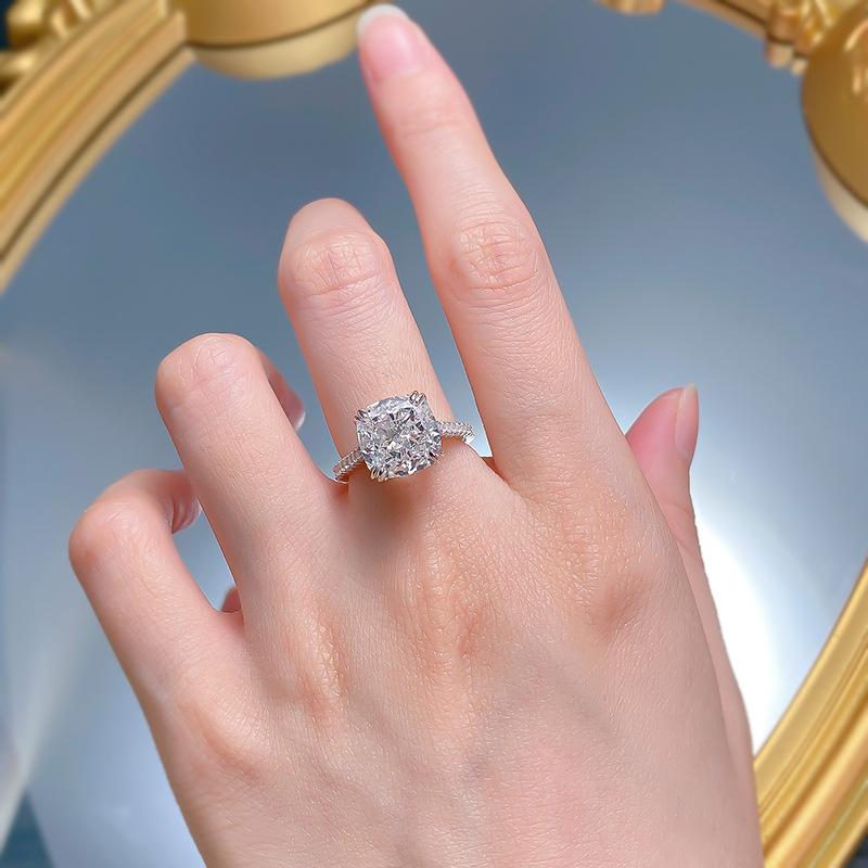 NO.023 S925 Sterling Silver Ice Flower Cut Square Ring 10*10mm 8A Cubic Zirconia Ring fashion jewelry accessory woman girl promise ring Springtok