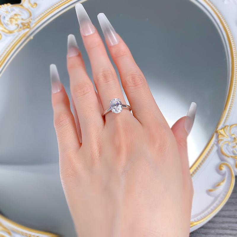 NO.038 S925 sterling silver oval cut 4 carat ring 8*10mm 6A cubic zirconia ring fashion jewelry accessory woman girl promise ring Springtok