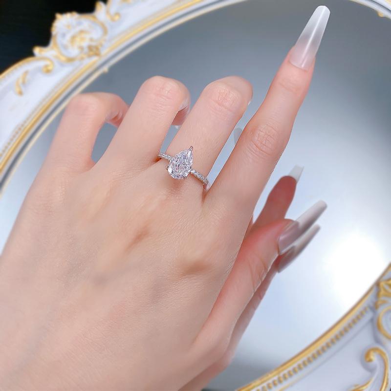 S925 Sterling Silver Pear Shaped Ice Flower Cut Ring 7*11mm 8A Cubic Zirconia Ring fashion jewelry accessory woman girl promise ring Springtok-216(35%)