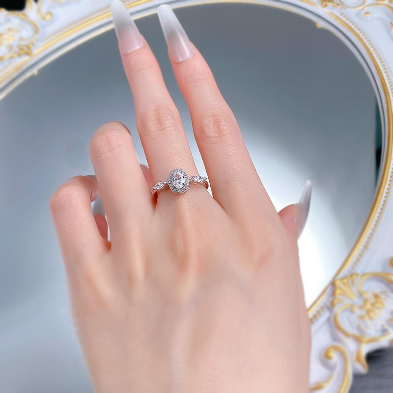 S925 Sterling Silver Three-stones Oval Cut Oval Ring 4*6mm 6A Cubic Zirconia Ring-178(35%)