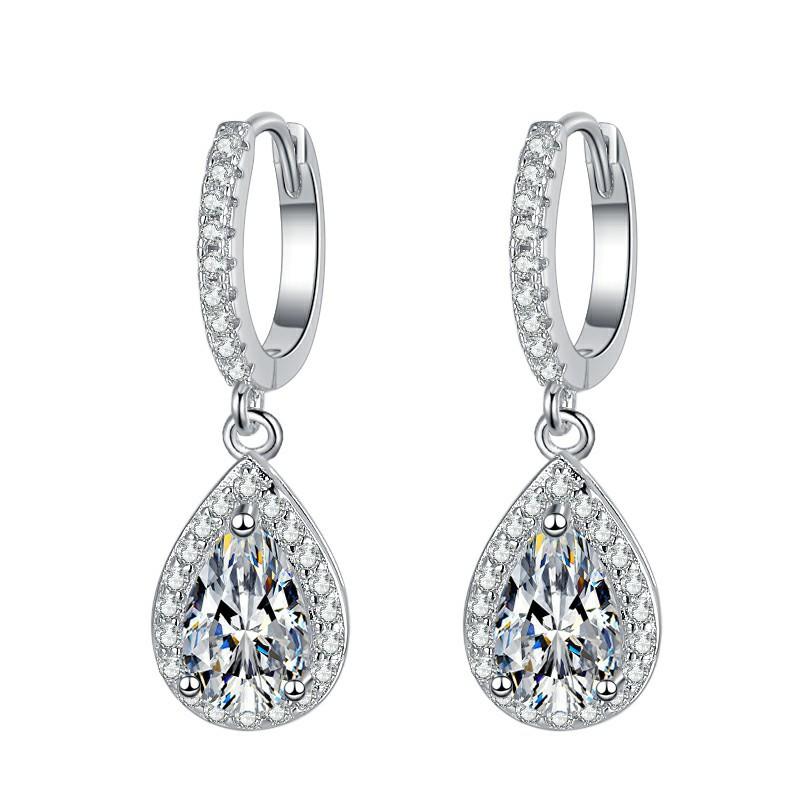 NO.176 S925 Sterling Silver Pear-Shaped Earrings Synthetic Moissanite Earrings Glittering daily life Earrings Springtok