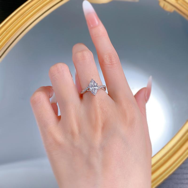 NO.073 S925 Sterling Silver Marquise Cut Horse Eye Ring 6*12 6A Cubic Zirconia Ring fashion jewelry accessory woman girl promise ring Springtok