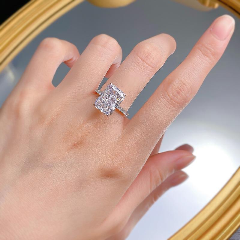 NO.004 S925 Sterling Silver Ice Flower cut rectangular ring 9*13mm 8A cubic zirconia ring fashion jewelry accessory woman girl promise ring Springtok