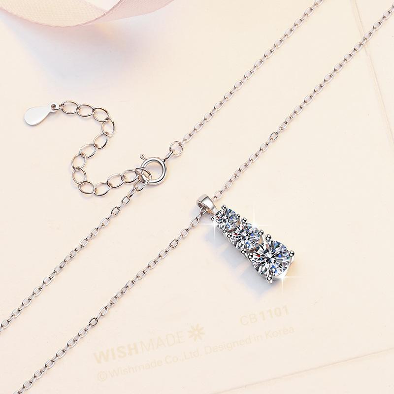 NO.205 S925 Sterling Silver Triple Synthetic Moissanite Necklace Birthday Gift Minimalist Pendant Necklace Springtok