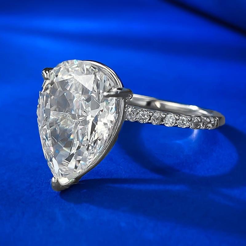 NO.032 S925 Sterling Silver Pear Shaped Ice Flower Cut Ring 10*14mm 8A Cubic Zirconia with Elegant Design for Daily Life, Women, and Engagement Gifts fashion jewelry accessory woman girl promise ring Springtok