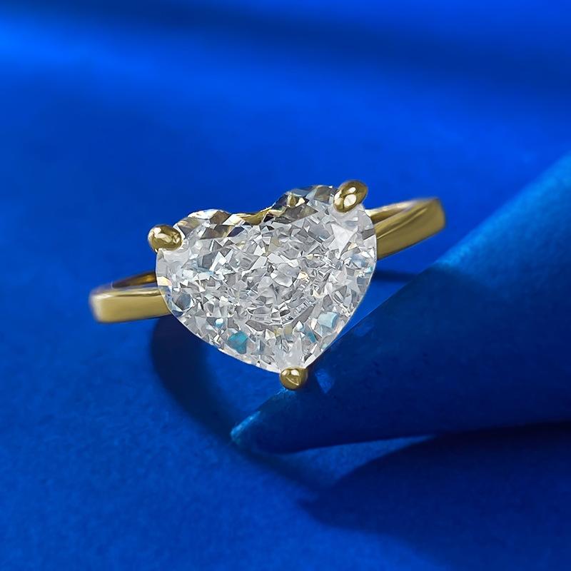 NO.085 S925 Sterling Silver Ice Flower Cut Fat Heart Ring 10*8mm 8A Cubic Zirconia Ring - Elegant Luxury Wedding Ring for Daily Life and Engagements fashion jewelry accessory woman girl promise ring Springtok