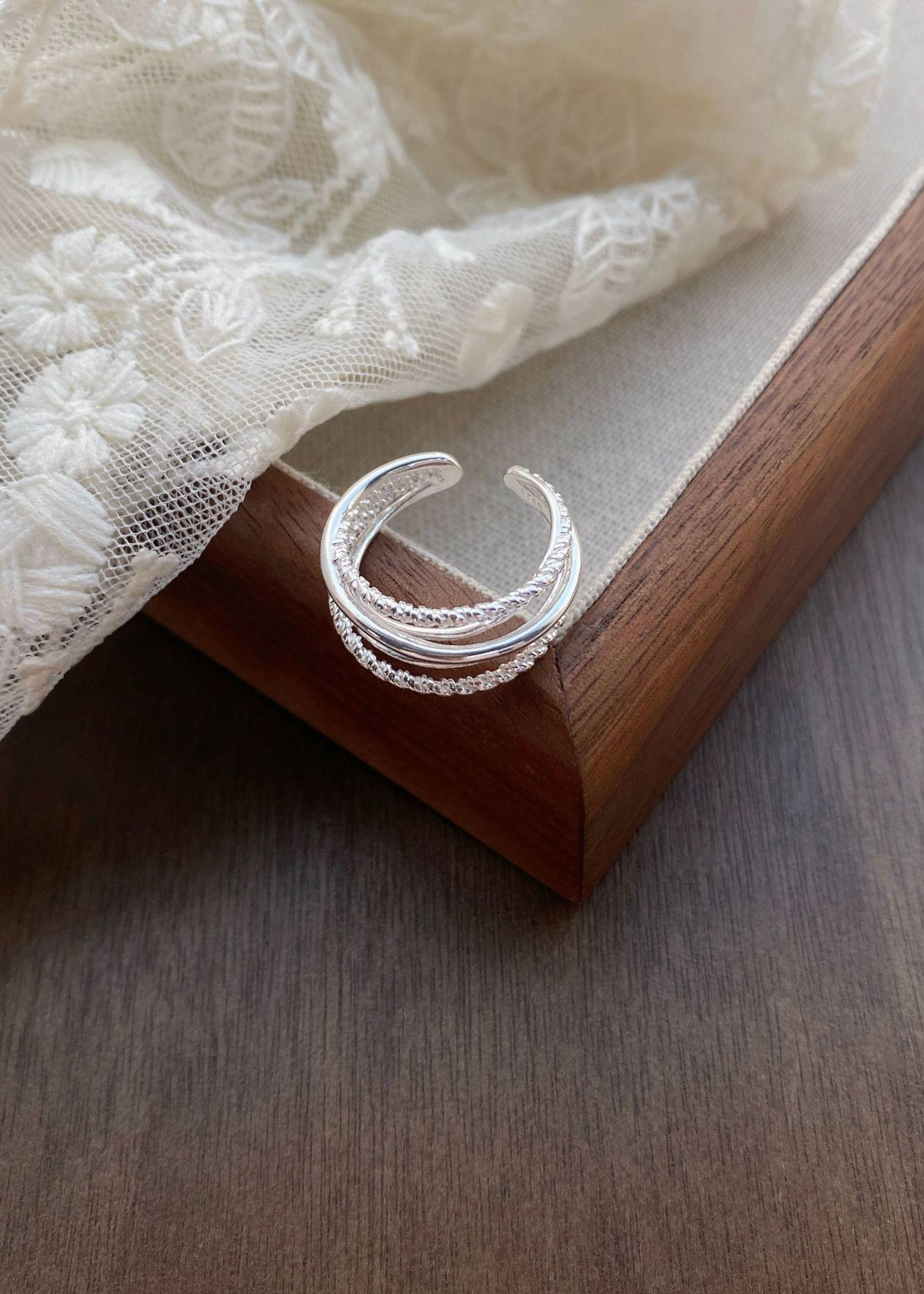 S925 Sterling Silver Multi-layered Twist Wire Ring Women's Open Ring -489(45%)