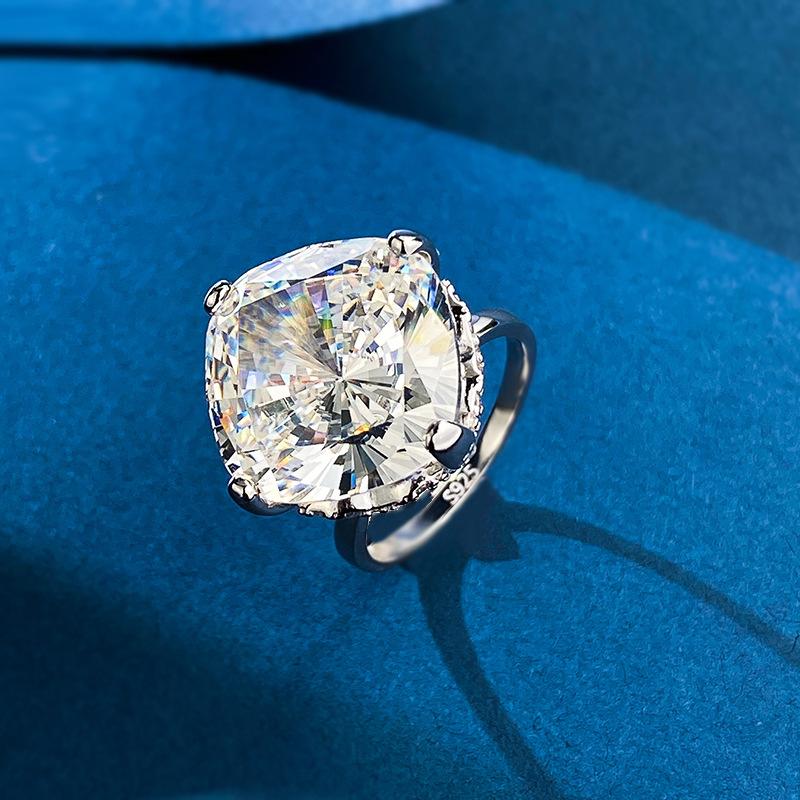 NO.020 S925 Sterling Silver Radian Cut High Carbon Ring 15*15 8A Cubic Zirconia Ring fashion jewelry accessory woman girl promise ring Springtok