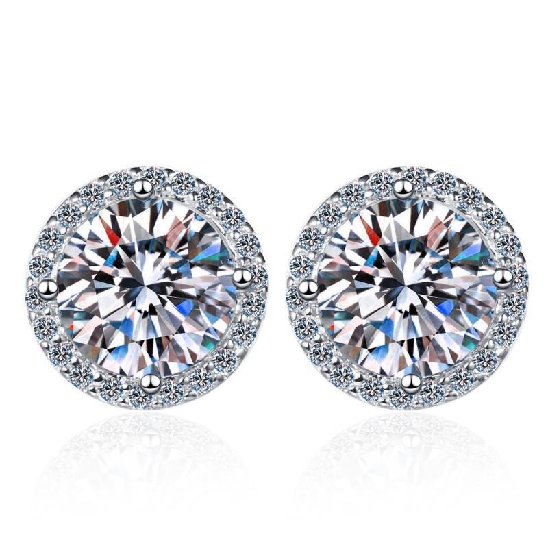 NO.161 S925 Sterling Silver High Grade Certified Synthetic Moissanite Stud Earrings /Round Wrap Style/D Color E Cut VVS1 Clarity/ valentine gift elegant minimalist new style ear stud Springtok