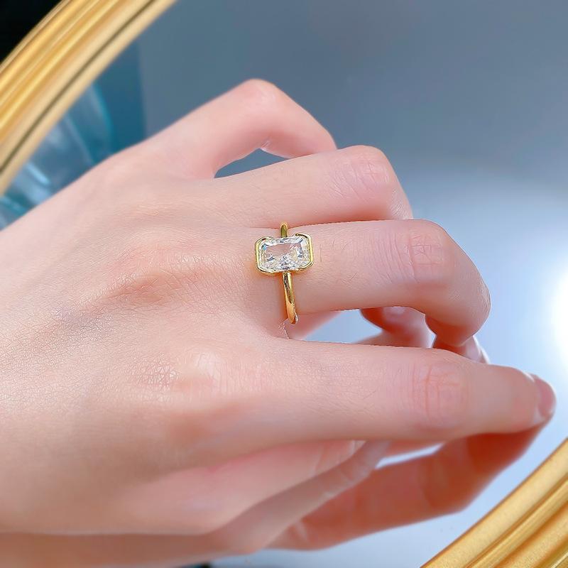 NO.018 S925 Sterling Silver Radiant Cut Rectangular Shaped Bezel Setting Ring 6*9mm 8A Cubic Zirconia Ring fashion jewelry accessory woman girl promise ring Springtok