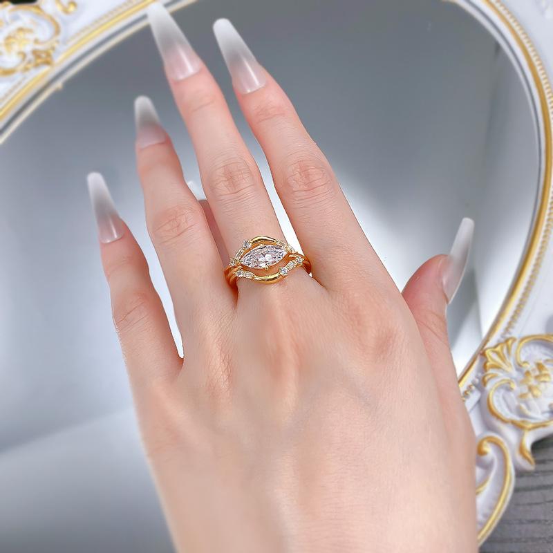 NO.077 S925 Sterling Silver Marquise Ring 6*12mm with 6A Cubic Zirconia - Three-Piece Ring Set for Elegant Luxury and Daily Life Use fashion jewelry accessory woman girl promise ring Springtok