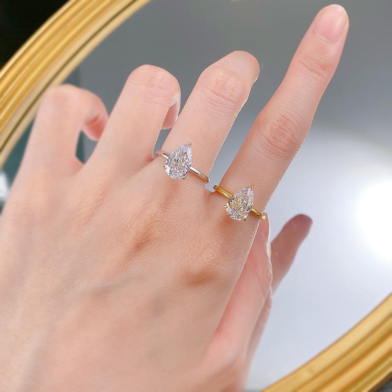 NO.027 S925 Sterling Silver Pear Ice Flower Cut Water Drop Ring 7*11 8A Cubic Zirconia Ring fashion jewelry accessory woman girl promise ring Springtok