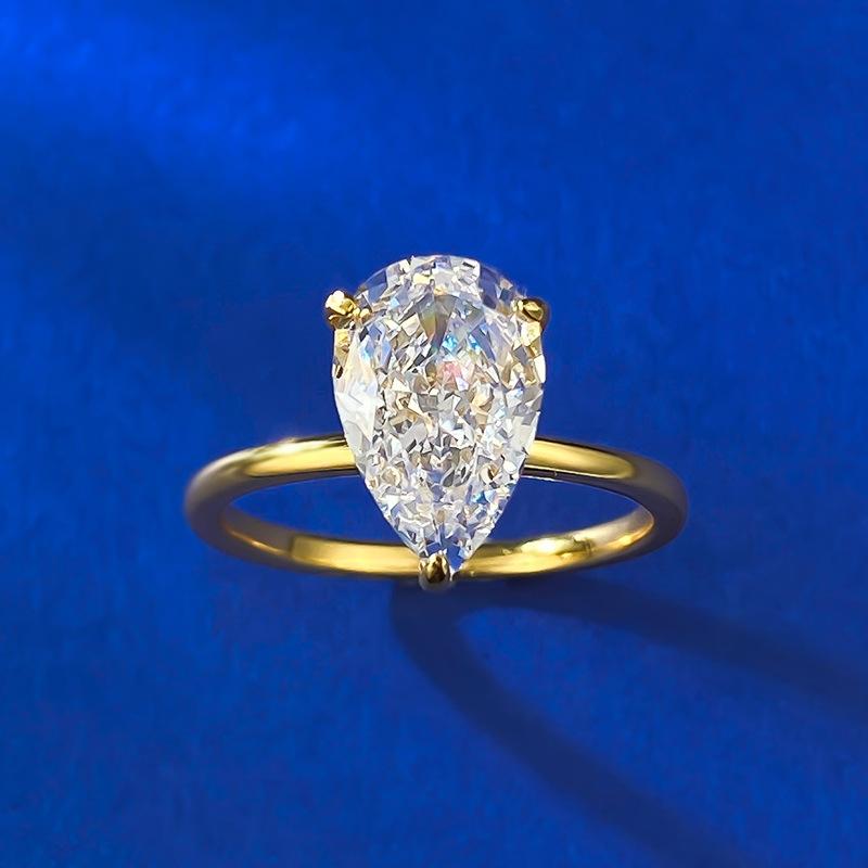 NO.027 S925 Sterling Silver Pear Ice Flower Cut Water Drop Ring 7*11 8A Cubic Zirconia Ring fashion jewelry accessory woman girl promise ring Springtok