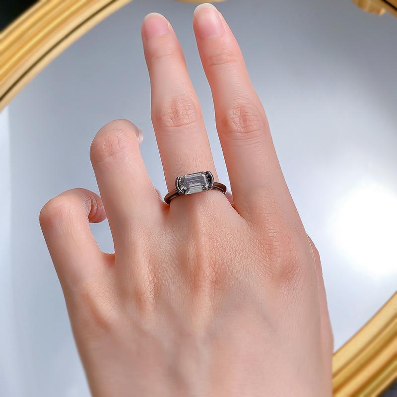 S925 Sterling Silver Black Golden Grandma Cut Transvers Rectangular Ring 6*9mm 6A Cubic Zirconia Ring fashion jewelry accessory woman girl promise ring Springtok-208(35%)