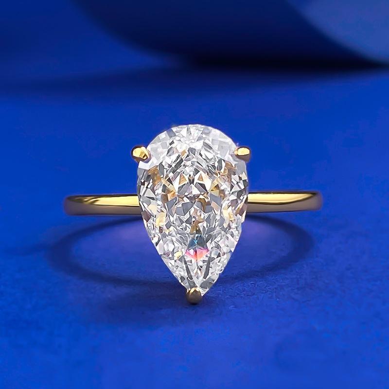 NO.027 S925 Sterling Silver Pear Ice Flower Cut Water Drop Ring 7*11 8A Cubic Zirconia Ring fashion jewelry accessory woman girl promise ring Springtok