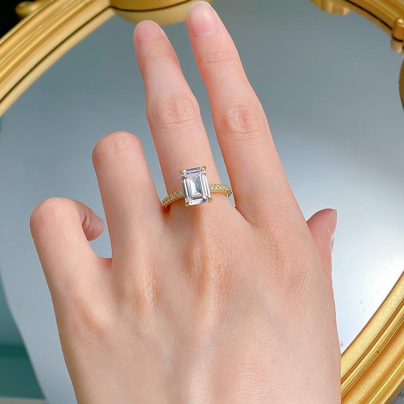 NO.069 S925 Sterling Silver Grandma Cut Square Sugar Ring 7*10mm 6A Cubic Zirconia Ring fashion jewelry accessory woman girl promise ring Springtok