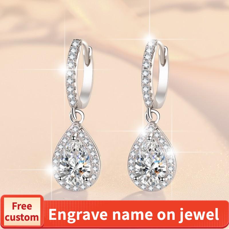 NO.176 S925 Sterling Silver Pear-Shaped Earrings Synthetic Moissanite Earrings Glittering daily life Earrings Springtok