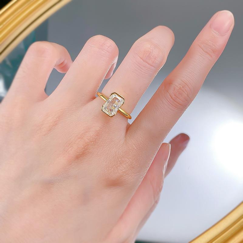 NO.018 S925 Sterling Silver Radiant Cut Rectangular Shaped Bezel Setting Ring 6*9mm 8A Cubic Zirconia Ring fashion jewelry accessory woman girl promise ring Springtok