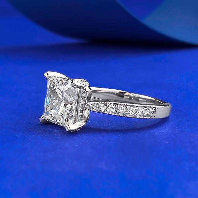 NO.024 S925 Sterling Silver Princess Cut Four Claw Ring 8*8mm 6A Cubic Zirconia Ring fashion jewelry accessory woman girl promise ring Springtok