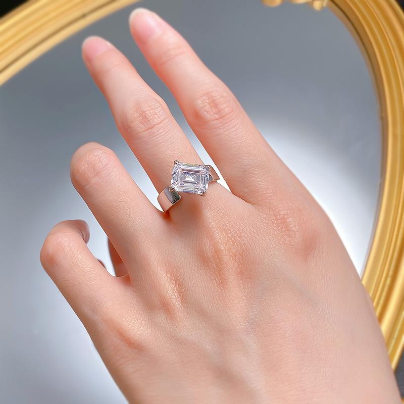 NO.068 S925 Sterling Silver Grandma Cut Rectangular Ring 8*10mm 6A Cubic Zirconia Ring fashion jewelry accessory woman girl promise ring Springtok