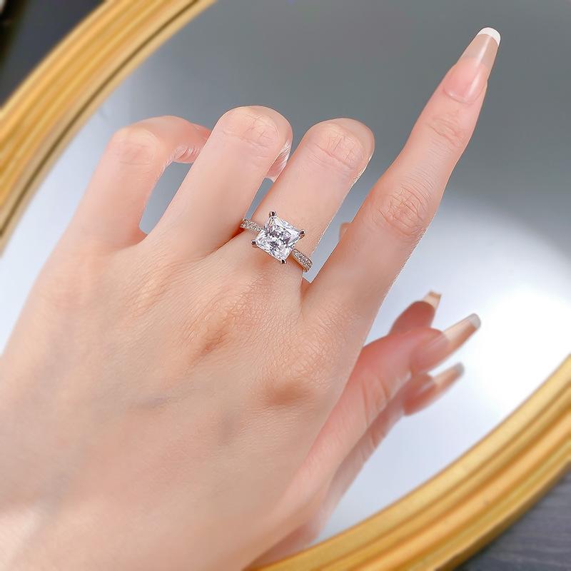 NO.024 S925 Sterling Silver Princess Cut Four Claw Ring 8*8mm 6A Cubic Zirconia Ring fashion jewelry accessory woman girl promise ring Springtok