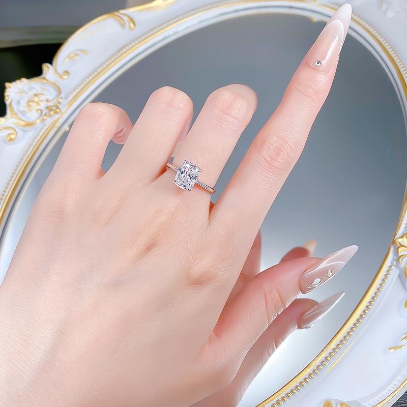 S925 Sterling Silver Cushion Shape Fat Square Ring 7*9mm 8A Cubic Zirconia Ring-574(35%)
