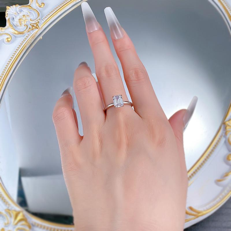 NO.071 S925 Sterling Silver Grandma Cut Square Sugar Ring 6*8mm 6A Cubic Zirconia Ring fashion jewelry accessory woman girl promise ring Springtok
