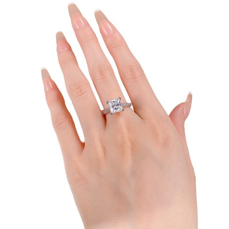 NO.024 S925 Sterling Silver Princess Cut Four Claw Ring 8*8mm 6A Cubic Zirconia Ring fashion jewelry accessory woman girl promise ring Springtok