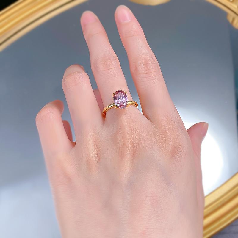 NO.043 S925 Sterling Silver Golden-Plated Oval Ring 7 * 10mm 6A Cubic Zirconia Ring fashion jewelry accessory woman girl promise ring Springtok