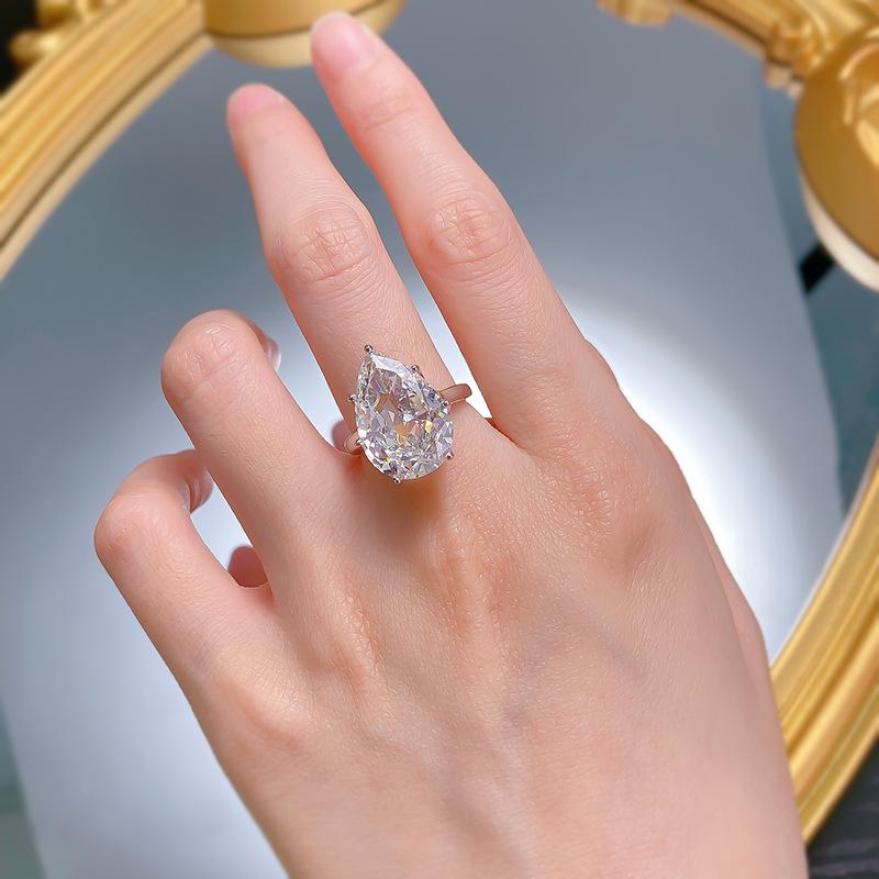 NO.033 S920ng silver Pear Ice Flower Cut Pear Ring 12*18mm 8A Cubic Zirconia Ring fashion jewelry accessory woman girl promise ring Springtok