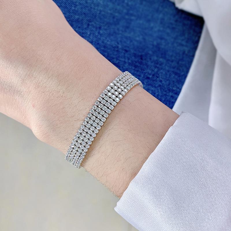 S925 Sterling Silver Four Row Full Silver Plated White Golden 8A Cubic Zirconia Bracelet-304(15%)