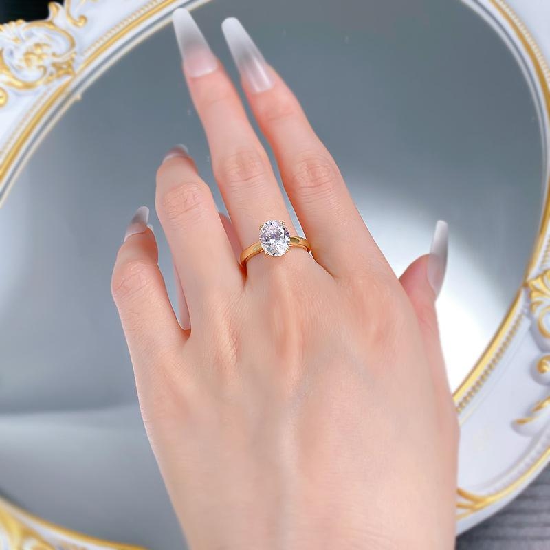NO.037 S925 sterling silver oval cut 4 carat ring 8*10mm 6A cubic zirconia ring fashion jewelry accessory woman girl promise ring Springtok