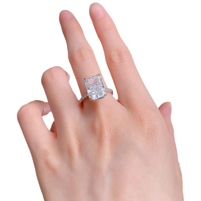 NO.004 S925 Sterling Silver Ice Flower cut rectangular ring 9*13mm 8A cubic zirconia ring fashion jewelry accessory woman girl promise ring Springtok