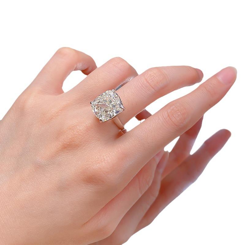 NO.017 S925 Sterling Silver Ice Flower Cut High Carbon Ring 6 Karat 12*14 8A Cubic Zirconia Ring fashion jewelry accessory woman girl promise ring Springtok