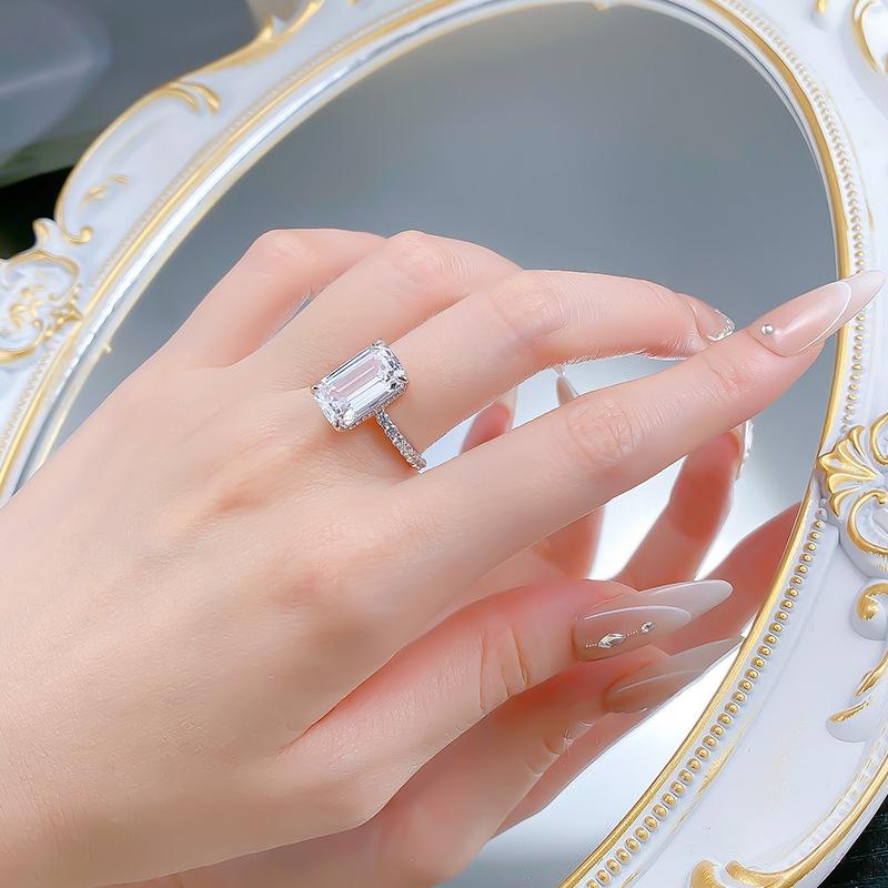 S925 Sterling Silver Grandma Cut Rectangular Ring 9*14mm 8A Cubic Zirconia Ring-576(35%)