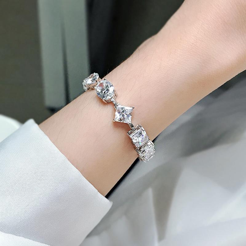 S925 Sterling Silver Full Irregular Square/Heart/Rectangular/Oval 8A Cubic Zirconia Bracelet-303(15%)