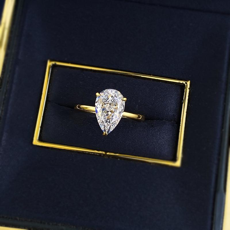 NO.027 S925 Sterling Silver Pear Ice Flower Cut Water Drop Ring 7*11 8A Cubic Zirconia Ring fashion jewelry accessory woman girl promise ring Springtok