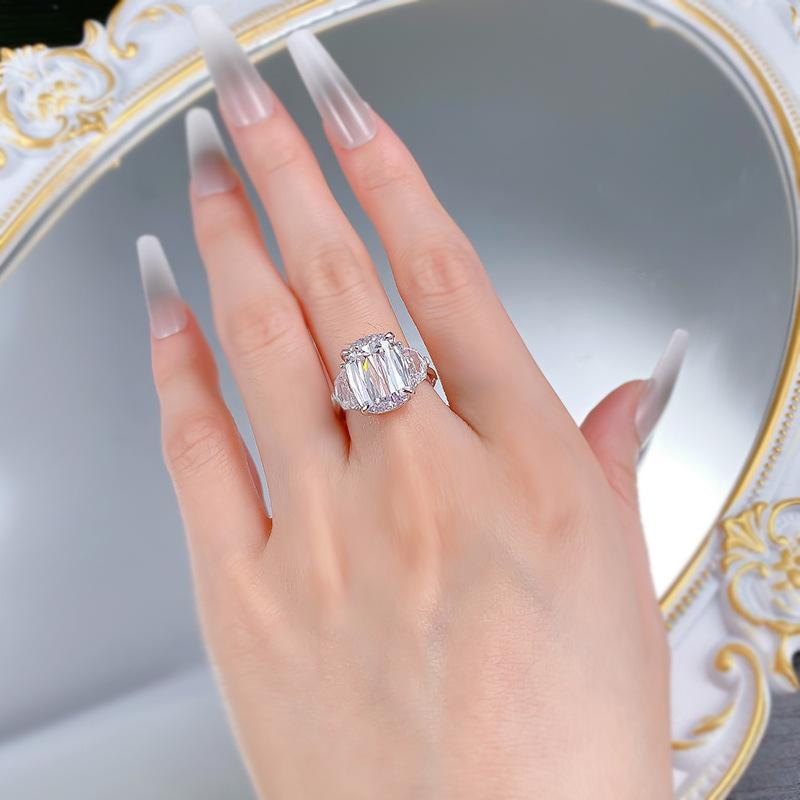 NO.048 S925 Silver Fat Square Prism Cut Ring 10 * 14mm 8A Cubic Zirconia Ring fashion jewelry accessory woman girl promise ring Springtok