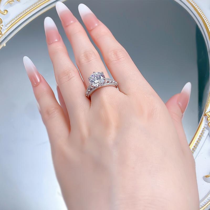 S925 Sterling Silver Round Six claws 10*10mm 6A Cubic Zirconia Ring-435(25%)