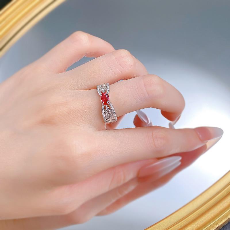 NO.062 S925 Sterling Silver Oval Cut Wheat Red with Hollow Design Ring 4 * 6mm 6A Zirconia for Elegant Luxury Daily Life and Engagement Gifts fashion jewelry accessory woman girl promise ring Springtok