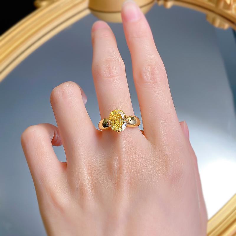 S925 Sterling Silver Yellow Ice Flower Cut Oval Ring 8*10mm 8A Cubic Zirconia Ring-377(35%)