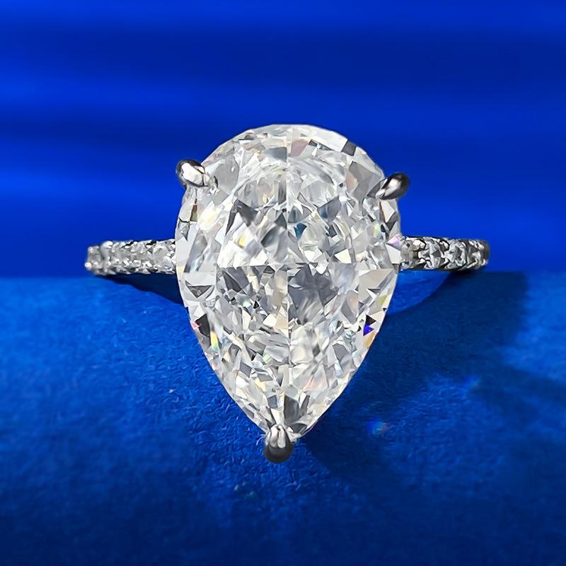 NO.032 S925 Sterling Silver Pear Shaped Ice Flower Cut Ring 10*14mm 8A Cubic Zirconia with Elegant Design for Daily Life, Women, and Engagement Gifts fashion jewelry accessory woman girl promise ring Springtok