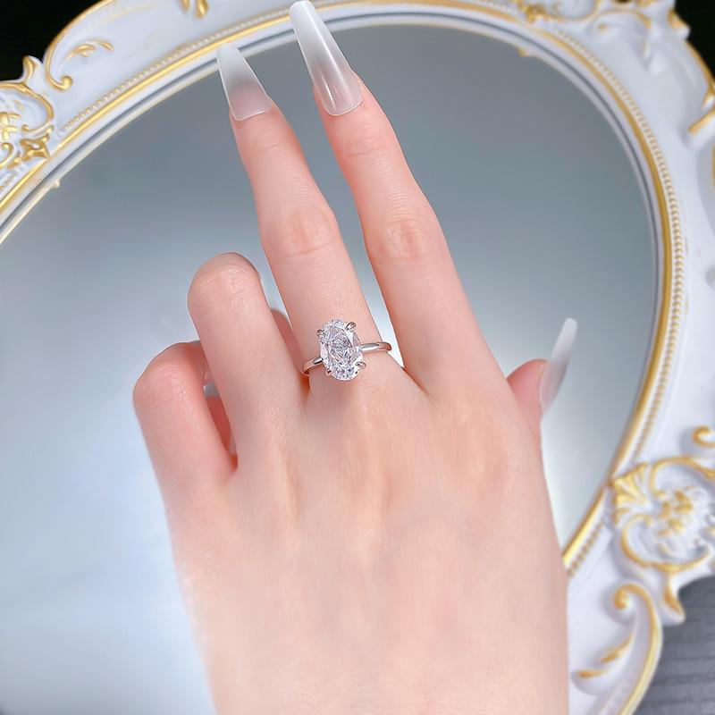 S925 sterling silver oval cut pigeon egg Ring 8*12mm 8A cubic zirconia ring-231(35%)