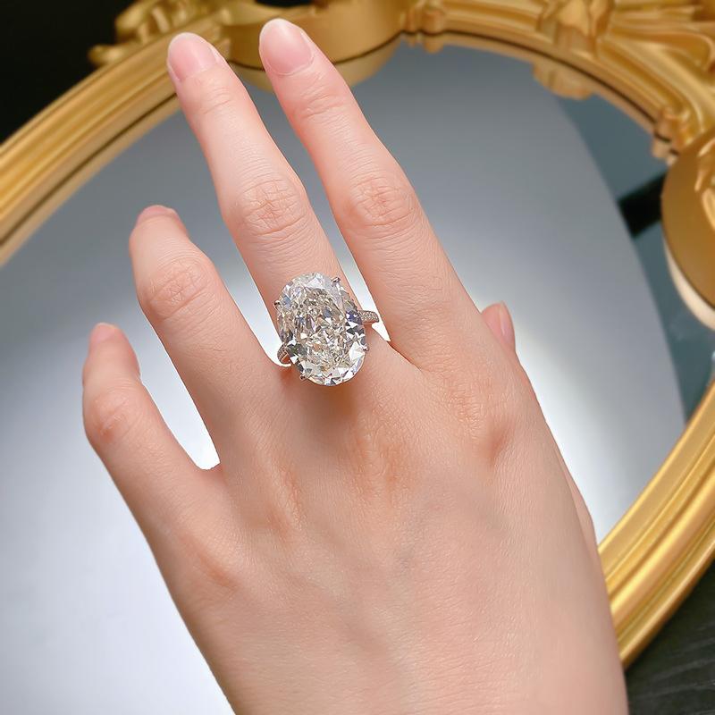 NO.056 S925 Sterling Silver Ice Flower cut Pigeon egg ring 14*20 8A Cubic Zirconia Ring fashion jewelry accessory woman girl promise ring Springtok
