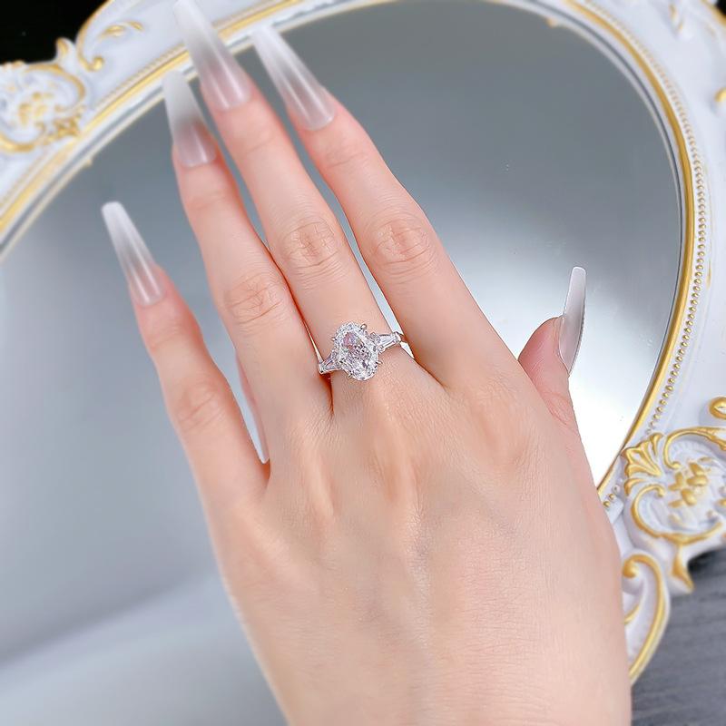 S925 silver oval ice flower cut Ring 8*12mm 8A cubic zirconia ring fashion jewelry accessory woman girl promise ring-356(35%)