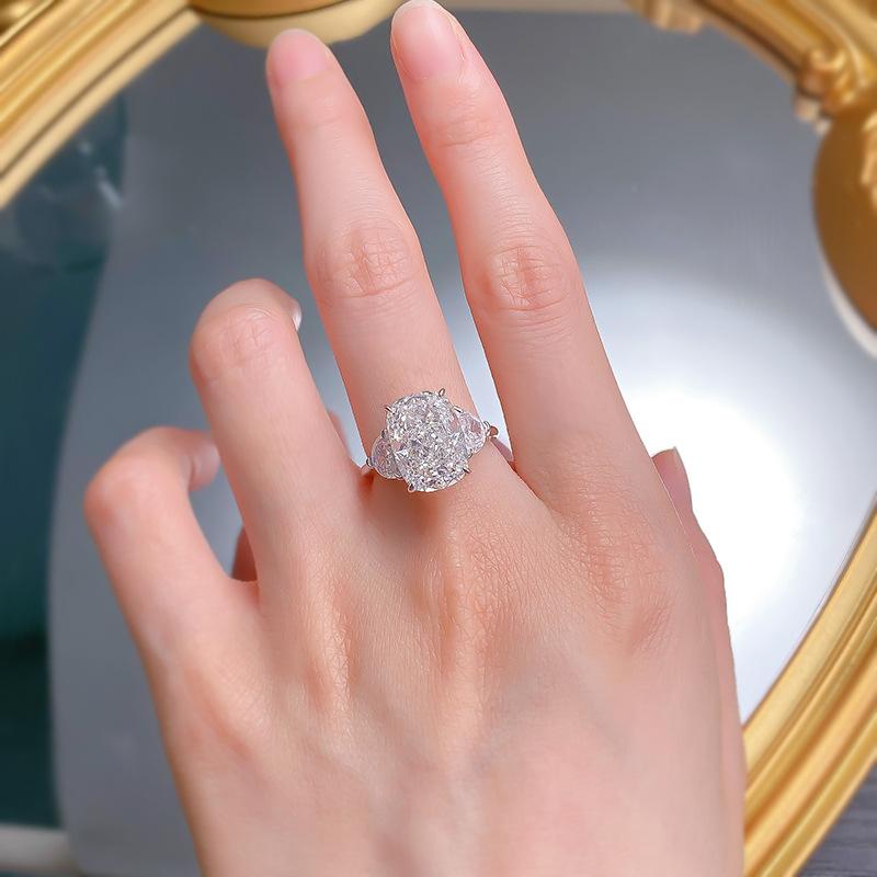 NO.047 S925 Sterling Silver Ice Flower Cut Pigeon eggs Ring 9*13 8A Cubic Zirconia Ring fashion jewelry accessory woman girl promise ring Springtok